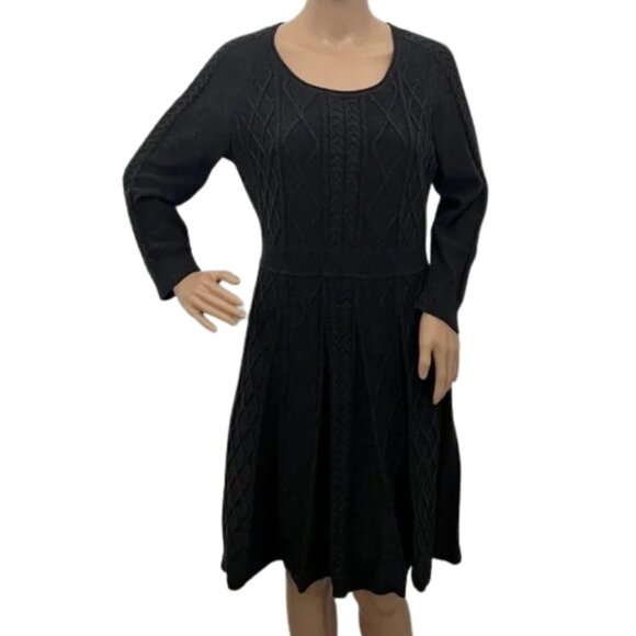 Calvin Klein Dresses & Skirts - Calvin Klein Women’s Charcoal Gray Long Sleeve Patterned Sweater Dress - Size L